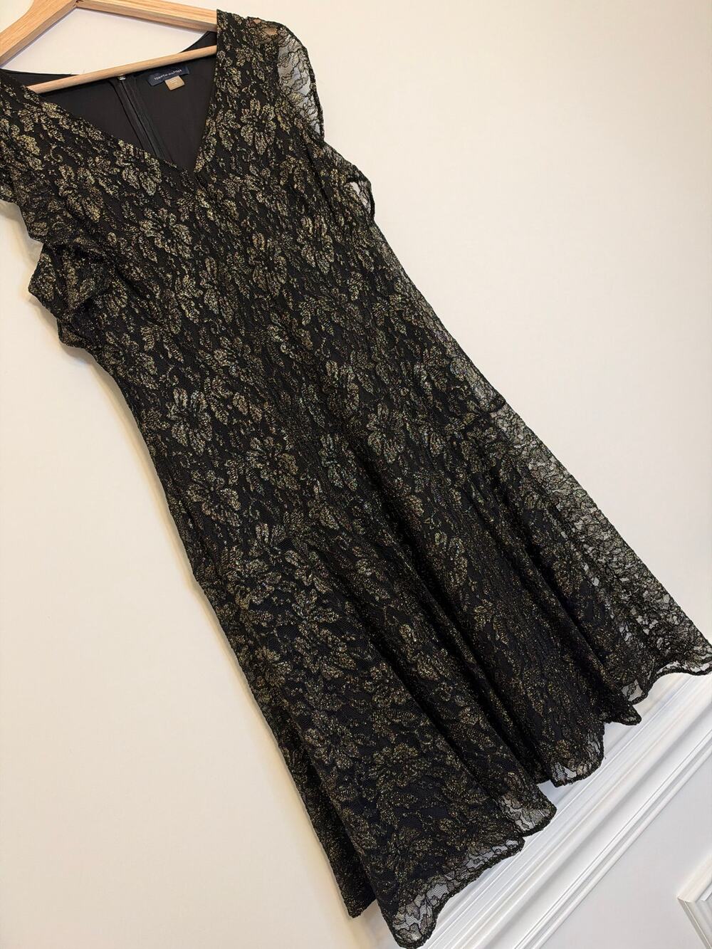 Tommy Hilfiger Black Gold Lace Print Midi Dress 12